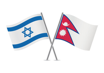 Israel and Nepal crossed flags. Israeli and Nepalese flags, isolated on white background. Vector icon set. Vector illustration.