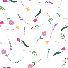 Beautiful spring pattern with flowers. Bright illustration, can be used as a postcard, invitation card for wedding, birthday and other holidays