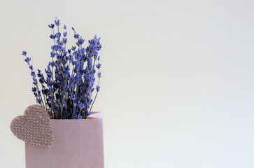 lavender in a craft bag with a heart, a gift concept