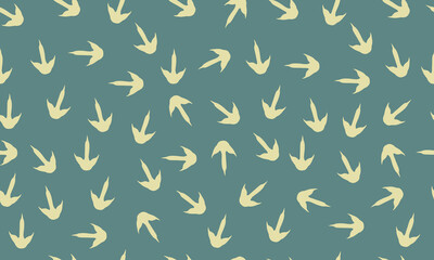 Dinosaur footprints horizontal seamless pattern. Green vector background with dinosaur paw prints. Simple texture of prehistoric dino predator. Design for children's textiles, packaging, fabric