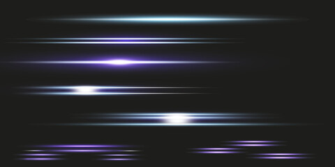 Glowing isolated white transparent set of light effects, glare, explosion, sparkle, line, sun flare. Beautiful optical effect of sunlight reflections.