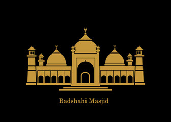 Badshahi Mosque vector icon. Badshahi masjid golden color illustration. Badshahi masjid icon.