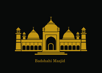 Badshahi Mosque vector icon. Badshahi masjid golden color illustration. Badshahi masjid icon.