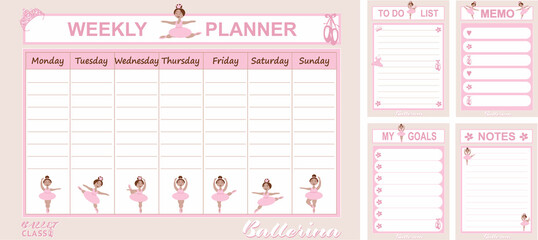 Collection of weekly planner, to do list, list My goals, Memo, Notes with ballerinas © Nataliia Kheilo
