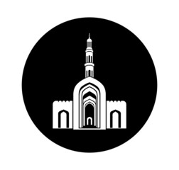 Sultan Qaboos Grand Mosque vector icon. Sultan Qaboos Grand Mosque vector illustration, Sultan Qaboos Grand Mosque front gate in black and white color.