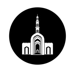 Sultan Qaboos Grand Mosque vector icon. Sultan Qaboos Grand Mosque vector illustration, Sultan Qaboos Grand Mosque front gate in black and white color.