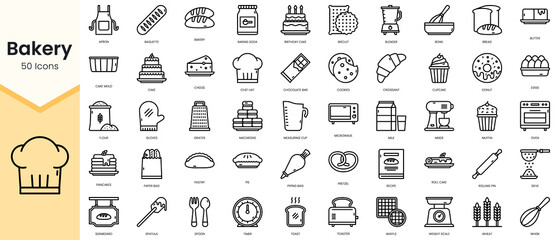 Simple Outline Set of bakery icons. Linear style icons pack. Vector illustration