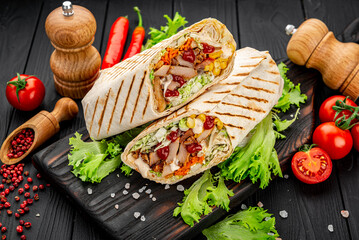 Shawarma with grilled beef and vegetables
