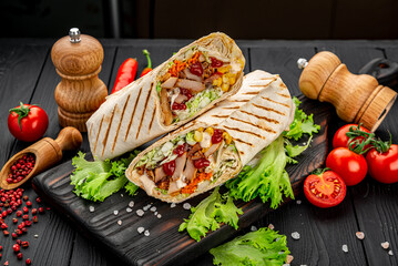Shawarma with grilled beef and vegetables