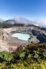 Volcano Poas with Turquoise crater lake in the rainforest of Costa Rica