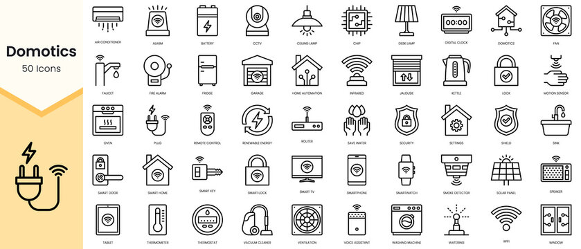 Simple Outline Set of domotics icons. Linear style icons pack. Vector illustration