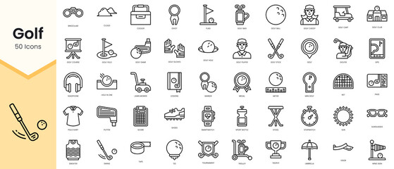 Simple Outline Set of golf icons. Linear style icons pack. Vector illustration