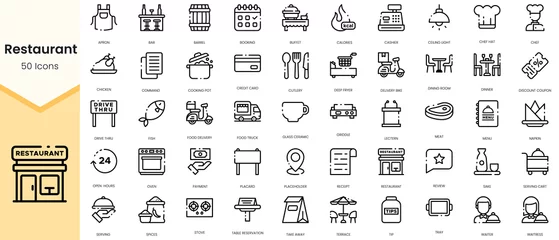 Fotobehang Simple Outline Set of restaurant icons. Linear style icons pack. Vector illustration © TriMaker