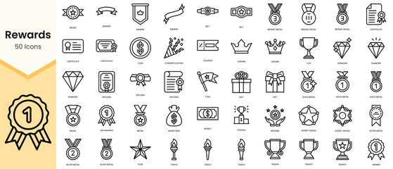 Obraz na płótnie Canvas Simple Outline Set of rewards icons. Linear style icons pack. Vector illustration