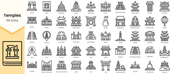 Simple Outline Set of temples icons. Linear style icons pack. Vector illustration