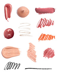 set of make up swatch Lip liner Lip stick smudge eye pencil Liquid Foundation - Image