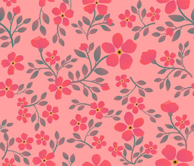 Watercolor style pink flower blossom. Beautiful hand drawn floral pattern seamless background.