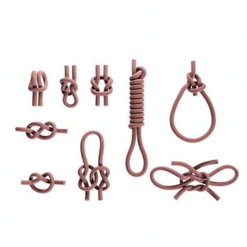 Nine basic rope knot types on white