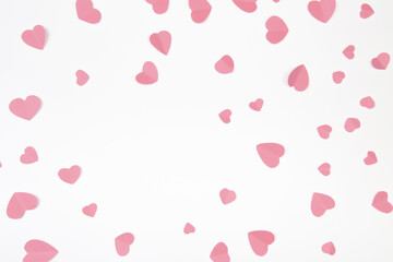 Valentine day background with red hearts, top view - Image.