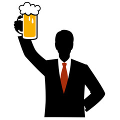 Silhouette of the man raising a beer mug © nanami