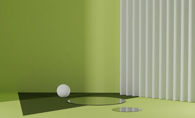 Background for a product on a mirror in green color tones 3d render