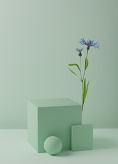 Place for your product on a square with a flower in pastel colors 3d render