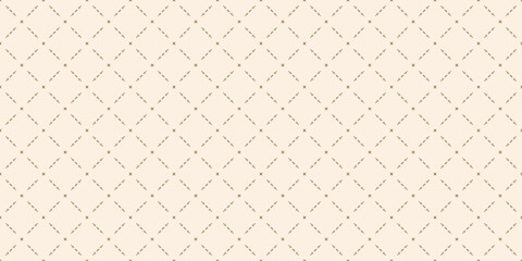 Naklejka premium Golden abstract geometric seamless pattern in oriental style. Luxury minimal vector background. Simple graphic ornament. Elegant gold texture with diamonds, mesh, grid, lattice, net. Repeat design
