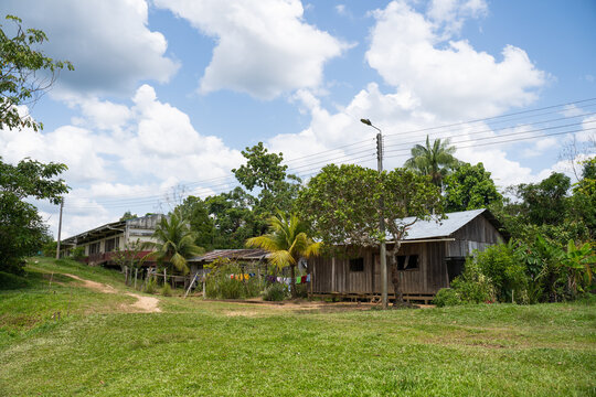 San Martin de Amacayacu, Leticia, Amazonia, Colombia,  on January 6, 2022. Architecture and atmosphere of the village at tikuna indigenous community.