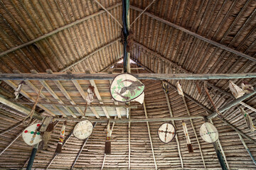 Architecture of a maloca in the indigenous community of the Ticunas, San Martin, Amazonia, Colombia