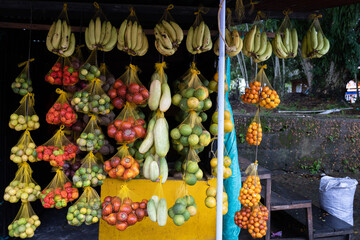 presentation of exotic fruits on the leticia market, Amazonia, Colombia