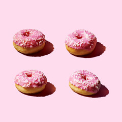 Fototapeta na wymiar Pink donuts on pink pastel background