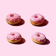 Pink donuts on pink pastel background