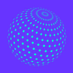 Violet abstract Spherical Tesseract Shape Isolated or circle or 3d globe  halftone effect vector for geometric background and logo and icon