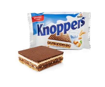 Belgrade, Serbia - February 2022, A package of Storck Knoppers crispy wafer candy