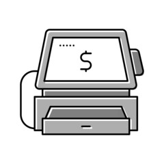 cashier counter with pos terminal color icon vector illustration