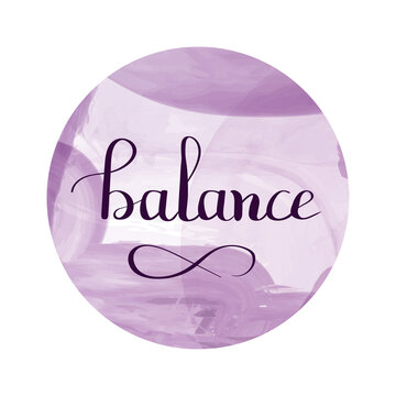 Handwritten lettering, calligraphy of word Balance with grunge, dry brush texture for yoga studio, wellness center. Wheel of Life concept. Vector illustration EPS 10