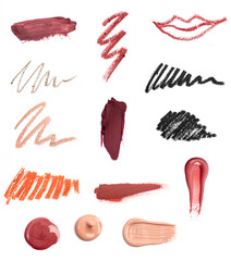 set of make up swatch Lip liner Lip stick smudge eye pencil Liquid Foundation- Image