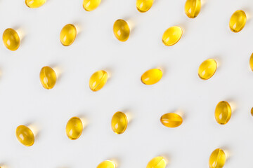 Close up of  oil filled capsules suitable for: fish oil, omega 3, omega 6, omega 9,  vitamin A,...