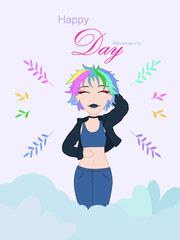 Greeting card with a girl for March 8