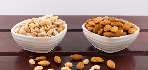 Almonds and peanuts. Nuts are necessary in a healthy diet.