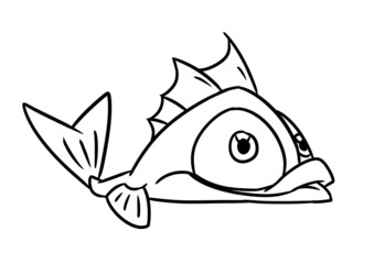 small fish big eyes character animal lies illustration cartoon contour coloring