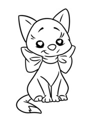 Cat bow beautiful cute character animal illustration cartoon contour coloring