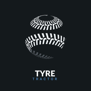 Tire logo tractor design. Tyre track wheel race service sign background