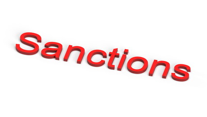 3d rendering illustration of sanctions word lettering in red