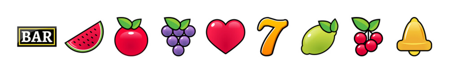 Slot machine casino fruit icon design. Slot machine symbol vector icon set