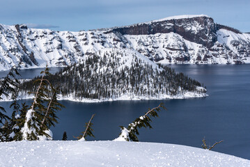 winter view of crater lake national park oregon