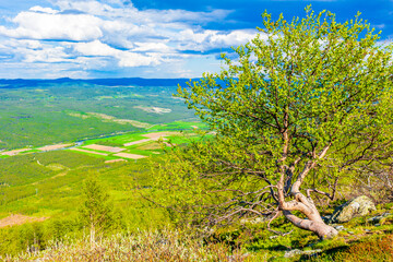 Beautiful valley panorama Norway Hemsedal Hydalen with snowed in Mountains.