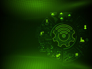 2D rendering illustration.  technological concept gear digital background