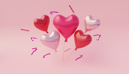 3d pink, red, and white heart balloons, perfect for international women's day and Valentine's Day, 3d illustration.