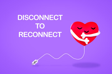 Disconnect to reconnect to yourself, digital detox, heart hugging itself, 3D illustration - Powered by Adobe